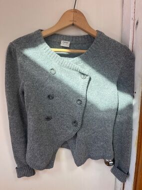 Esprit Women's Gray Cropped Double-Breasted Knit Cardigan